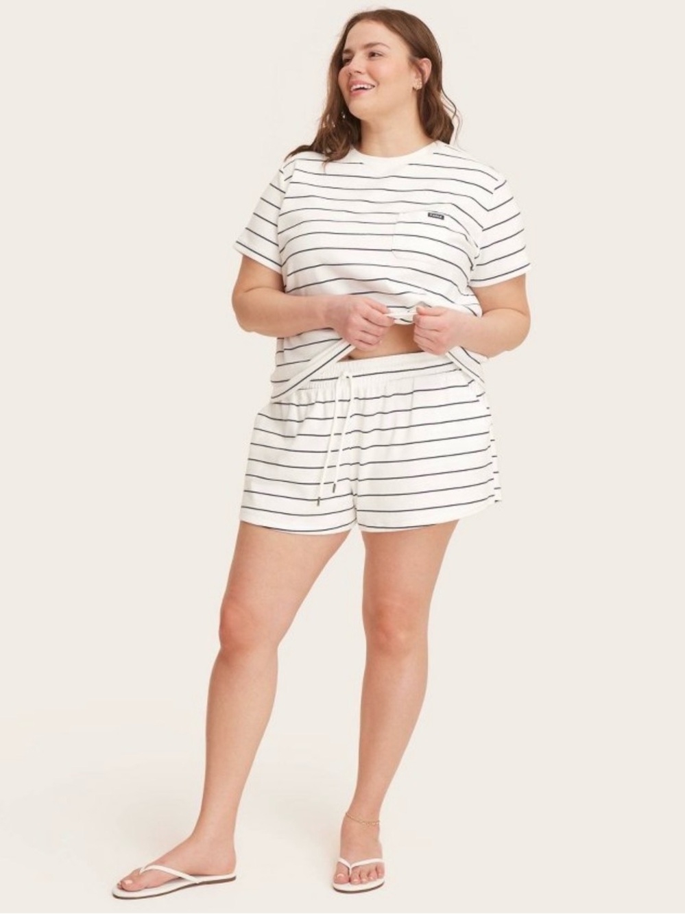 NWT Parke Target Striped Short Sleeve T-Shirt Short Set - White/Navy